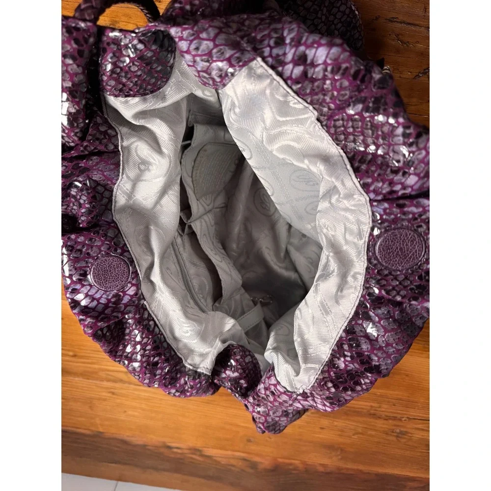 Brighton Nolita Metallic Purple Python Snakeskin Slouchy Leather Hobo Bag Tassel